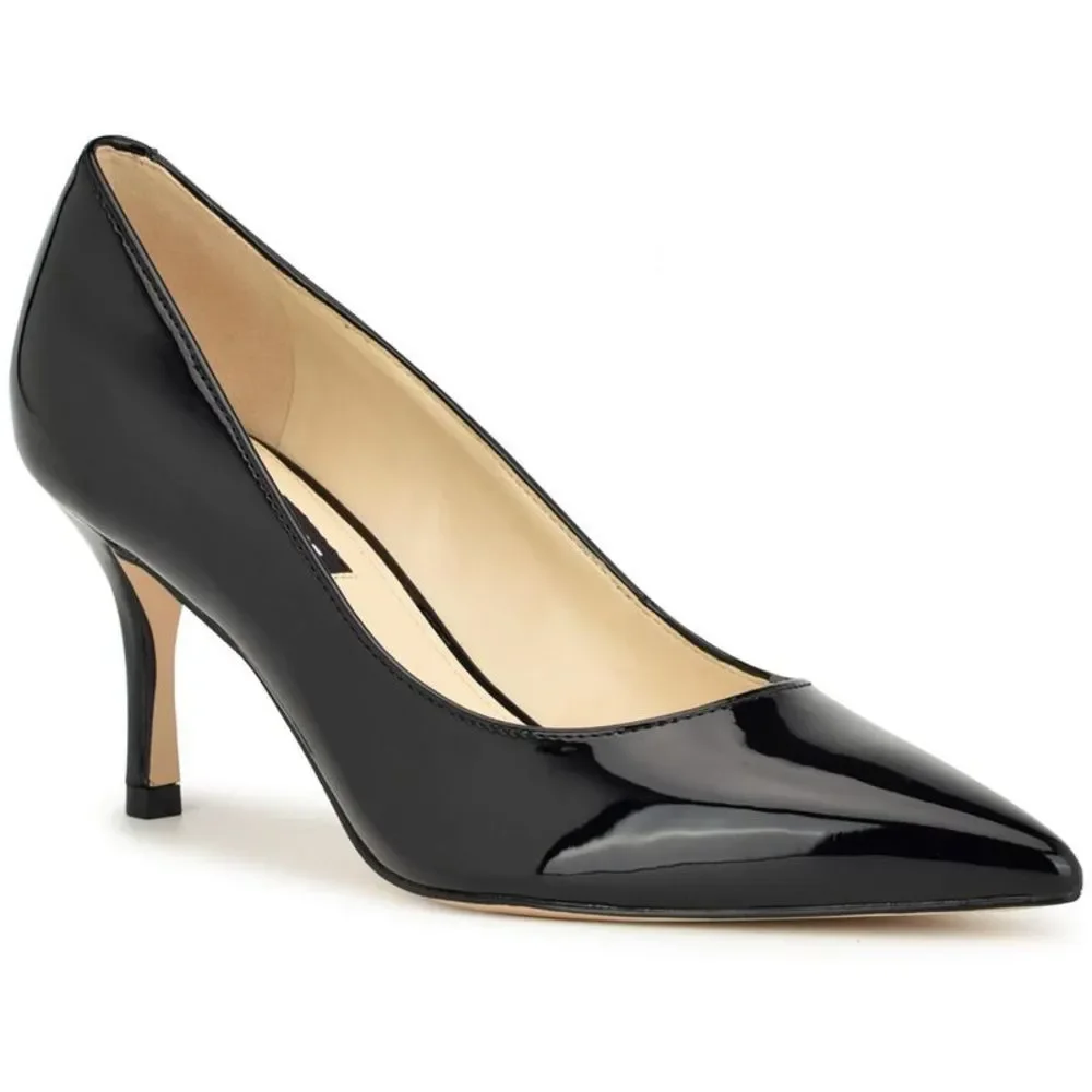 Nine West Womens Patsy 3 Black Patent Pointed Toe Slip-On Pumps Shoes NWOB